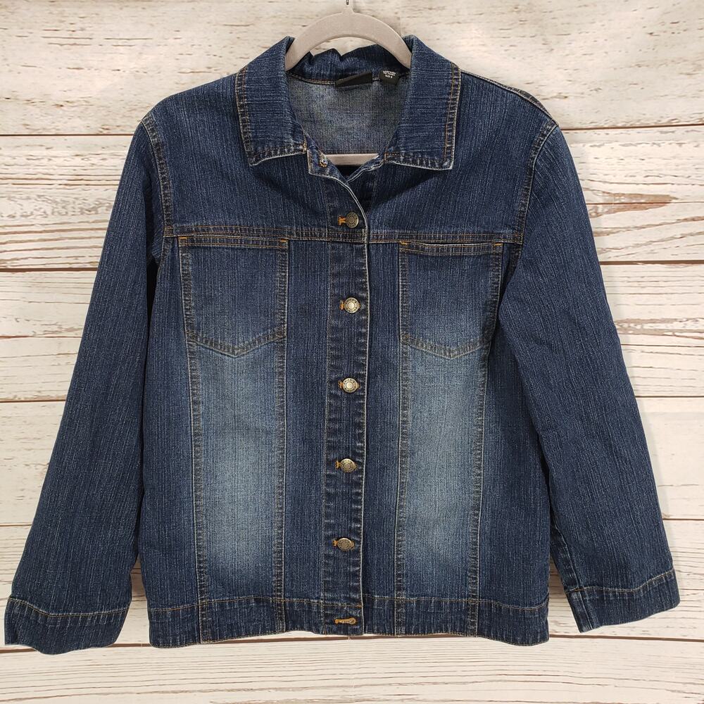 Chico's Women's Blue Denim Cotton Blend Button Up Jacket Size 0